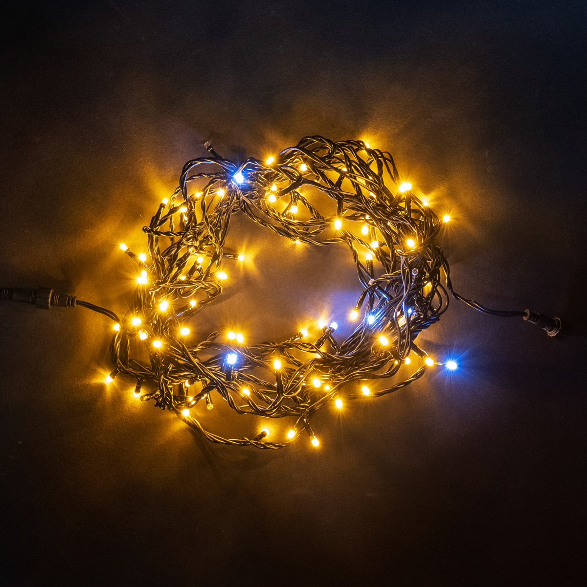 

Гирлянда Нить 10м Желтая с Мерцанием Белого Диода 24В, 100 LED, Провод Черный ПВХ, IP54, PST100BLW-11-1Y