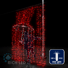 Светодиодный занавес (дождь) Rich LED 2*3 м, влагозащитный колпачок, мерцающий, красный, белый провод, RL-C2*3F-CW/R