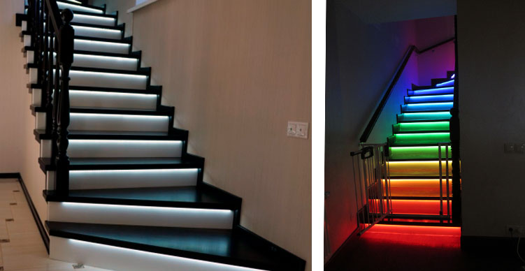 Разноцветная подсветка лестницы