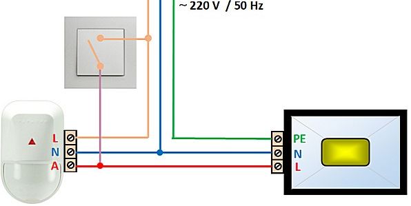 Схема подключения прожектора с клавишей