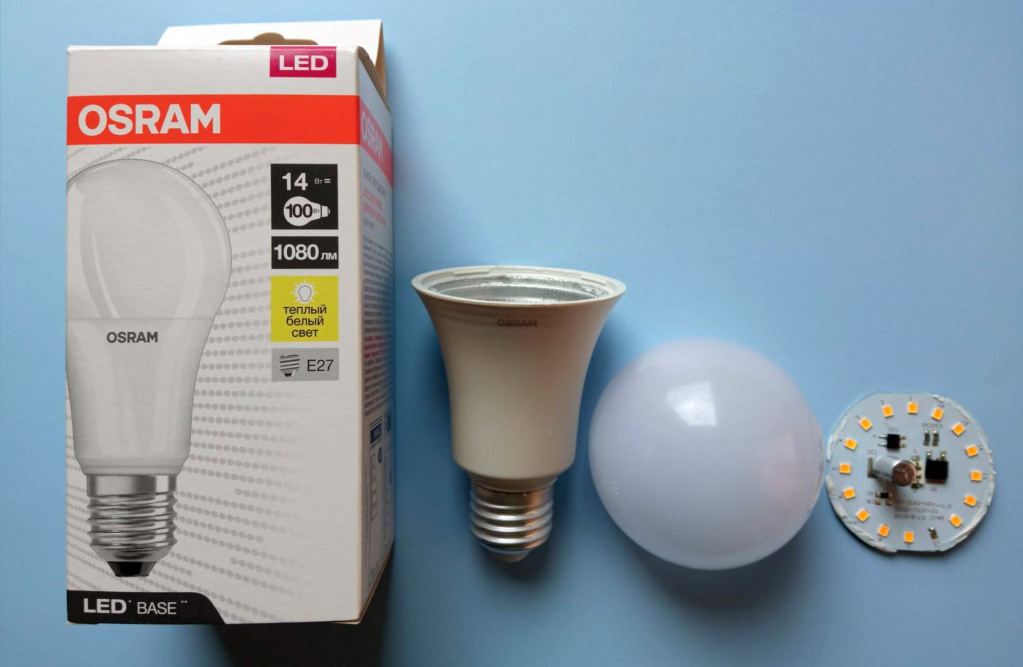 Светодиодная лампа E27 Osram в разобранном виде