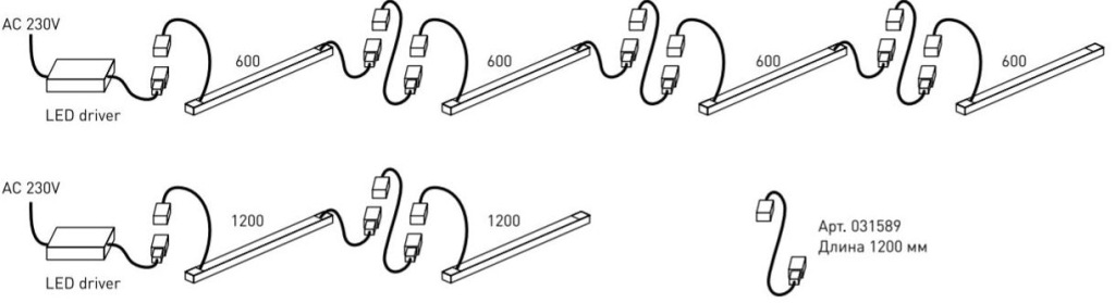 Схема последовательного подключения линейных светильников
