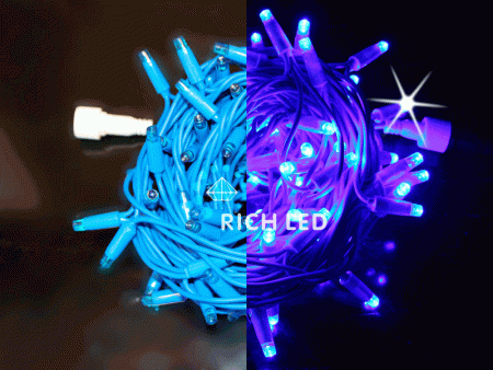 Светодиодная гирлянда Rich LED 10 м, 100 LED, 220 В, соединяемая, мерцающая, синий резиновый провод, синяя RL-S10CF-220V-RB/B