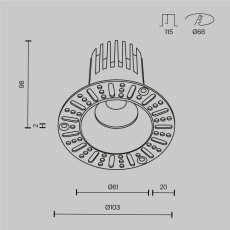 Встраиваемый светильник Dip 4000K 15Вт 50°, DL121-15W-4K-TRS-W