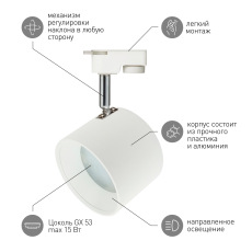 Трековый светильник однофазный ЭРА TR15 GX53 WH/SL под лампу белый/серебро