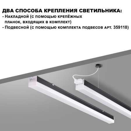 359112 OVER NT23 204 черный Светильник линейный, в комплекте прямой соединитель, крепёжные планки, сетевой кабель 2м IP20 LED 40W 4000K 100-265V BITS