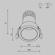 Встраиваемый светильник Dip 2700K 10Вт 50°, DL116-10W-2.7K-B