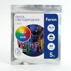 Cветодиодная LED лента Feron LS607, 60SMD(5050)/м 14.4Вт/м 5м IP65 12V RGB