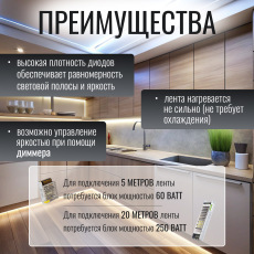 Светодиодная лента 2835-24v-9,6-120-3000K-IP20 LEDRUS