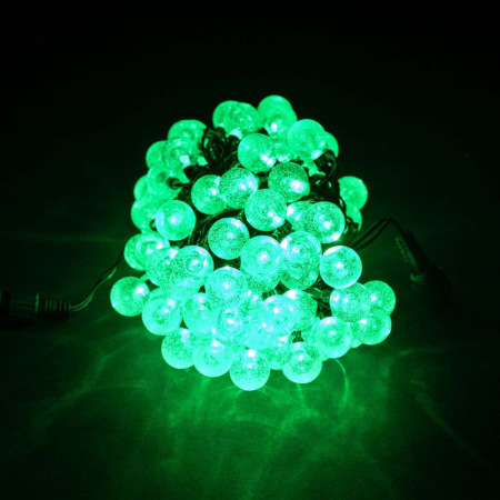 Гирлянда «Шарики» 10м Зеленая 9В, Диаметр Шарика 23мм, 100 LED, Провод Черный ПВХ, IP54