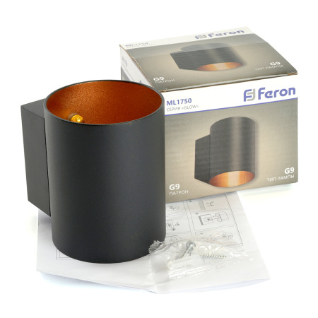 Светильник настенный Feron ML1750 Glow G9,15W, 230V чёрный + золото IP20