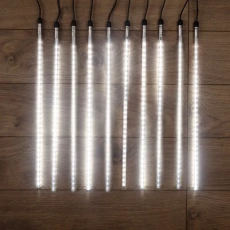 Гирлянда Тающие сосульки комплект 10 шт. х 50см, шаг 100см, 600 LED БЕЛЫЙ, черный каучук, IP65, 24В