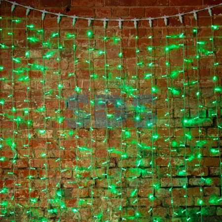 Гирлянда Светодиодный Дождь 2х1,5м, постоянное свечение, Прозрачный провод, 230 В, диоды ЗЕЛЁНЫЕ, 360 LED