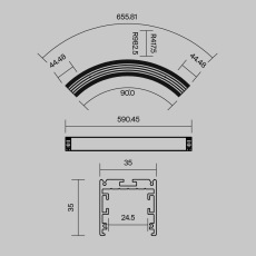 Радиусный профиль 35x35 Ø800мм 1/4 круга черный, ALM-3535R-B-D-90°-0.8M