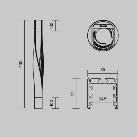 Радиусный профиль 35x35 Twist левый черный, ALM-3535R-B-TL-90°-0.4M