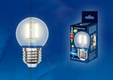 Лампа светодиодная филаментная Uniel Е27 6W 3000K матовая LED-G45-6W/WW/E27/FR PLS02WH UL-00000302