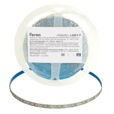 Светодиодная LED лента Feron LS617, 240SMD(2835)/м 19Вт/м 12V 5000*10*1.22мм 3000К, IP20, 48826