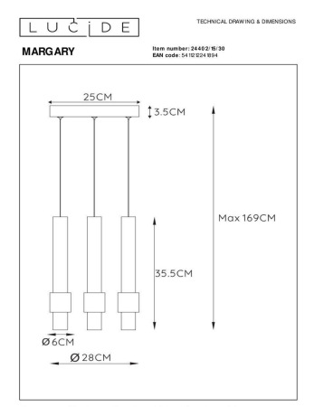 Подвесная светодиодная люстра Lucide Margary 24402/15/30