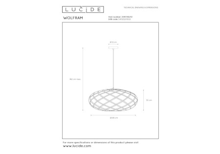 Подвесной светильник Lucide Wolfram 21417/65/12