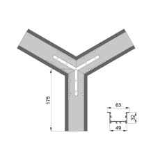 Соединитель  RVE-CONNECT-Y  угловой Y-образный для встраиваемого профиля V_63x32 мм.
