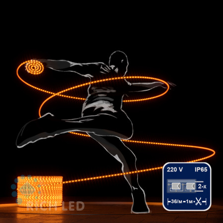 Светодиодный дюралайт Rich LED, 2-х проводной, желтый, кратность резки 1 метр, диаметр 13 мм, 220 В,100 м. RL-DL-2WH-100-240-Y