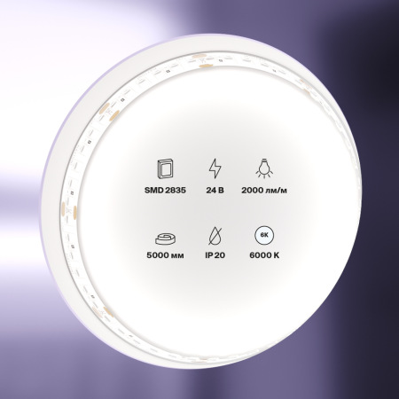 Светодиодная лента 24В 2835 20Вт/м 6000K 5м IP20, 10156