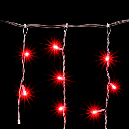 Гирлянда Бахрома 4,9 x 0,5 м Красная с Мерцанием Белого Диода 220В, 240 LED, Провод Прозрачный ПВХ, IP54