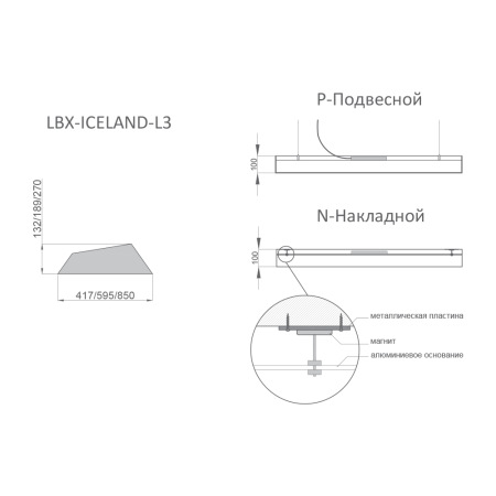 Светильник RVE-LBX-ICELAND-3300-L1 многоугольник 3300x650x120мм
