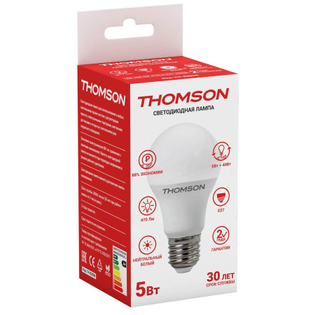 Лампа светодиодная Thomson E27 5W 4000K груша матовая TH-B2098