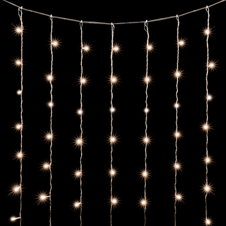 Гирлянда Занавес 3 x 2 м Тепло-Белый с Мерцанием Белого Диода 220В, 600 LED, Провод Прозрачный ПВХ, IP20