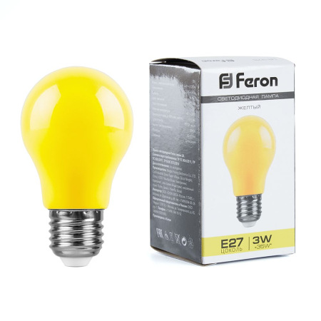 Лампа светодиодная, (3W) 230V E27 желтый A50, LB-375