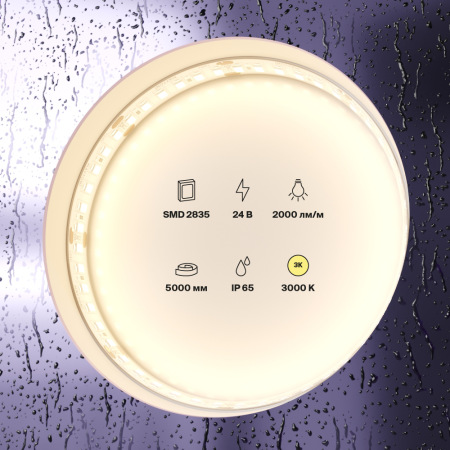 Светодиодная лента 24В 2835 20Вт/м 3000K 5м IP65, 10157