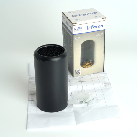 Светильник потолочный Feron ML184 Barrel ECHO MR16 GU10 35W 230V, черный, с антибликовой сеточкой