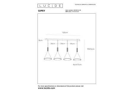 Подвесной светильник Lucide Gipsy 35410/04/30