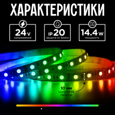 Светодиодная лента 5050-24v-14,4-60-RGB-IP20 LEDRUS