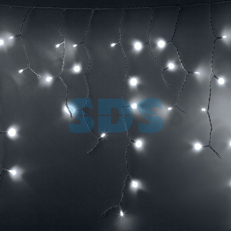 Гирлянда Айсикл (бахрома) светодиодный, 2,4х0,6м, эффект мерцания, прозрачный провод, 220В, диоды БЕЛЫЕ, NEON-NIGHT
