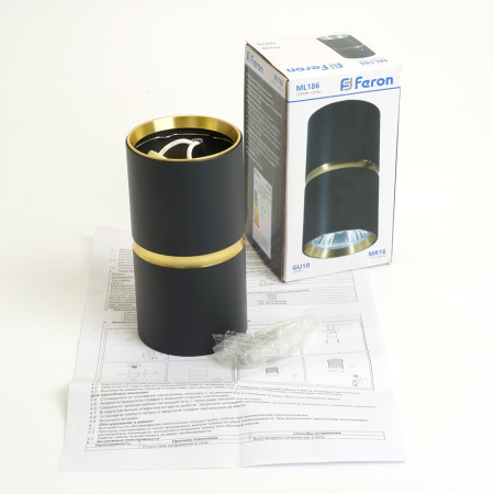 Светильник потолочный Feron ML186 Barrel ZEN MR16 GU10 35W 230V, чёрный, золото