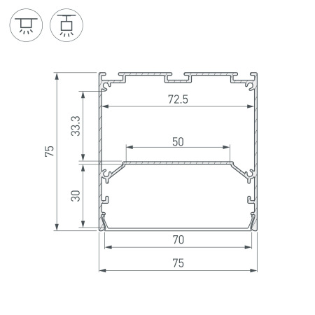 Профиль LINE-S-7575-2000 BLACK (Arlight, Алюминий)