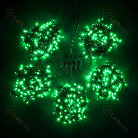 Комплект 5 Зеленых Нитей по 20м с Мерцанием, 1000 LED, Провод Черный ПВХ, IP54
