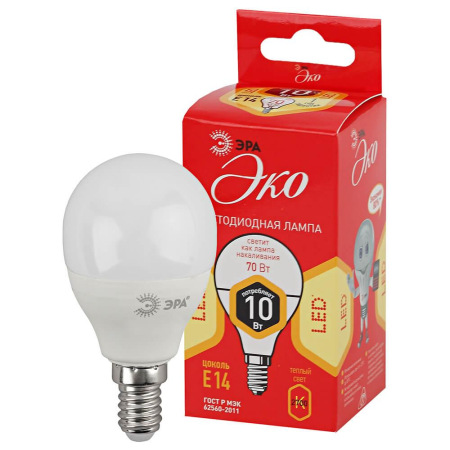 Лампа светодиодная ЭРА E14 10W 2700K матовая ECO LED P45-10W-827-E14 Б0032968