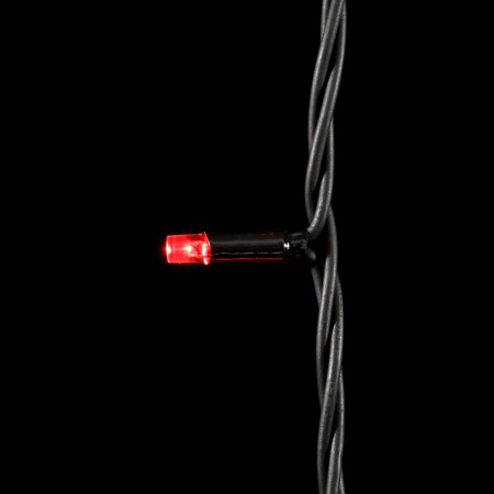Гирлянда Нить 10м Красная с Мерцанием 220В, 100 LED, Провод Черный Каучук, IP54