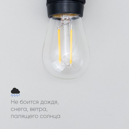 Лампа Филаментная H60 мм 220В, Цоколь E27, 2 Вт, Тепло-белая, 2700К