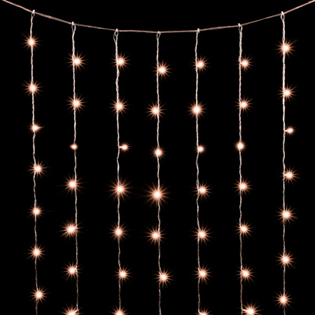 Гирлянда Занавес Облегченный 2 x 3 м Экстра Тепло-Белый 220В, 600 LED, Провод Прозрачный ПВХ, IP54
