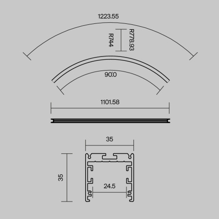 Радиусный профиль 35x35 Ø1500мм внешний 1/4 круга черный, ALM-3535R-B-EX-90°-1.5M