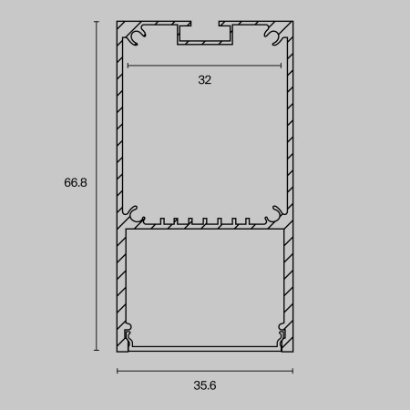 Алюминиевый профиль подвесной -накладной 35x66, ALM-3566-S-2M