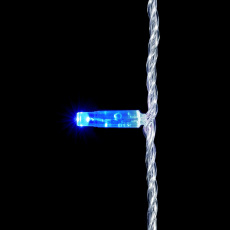 Гирлянда Нить с Колпачком 10м Синяя с Мерцанием Белого Диода 24В, 100 LED, Провод Прозрачный ПВХ, IP65