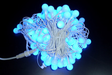 LED-PLR-100-15M-240V-B/WH 100 LED цвет синий, белые матовые шарики D2,5см, 15m, белый кауч.провод,