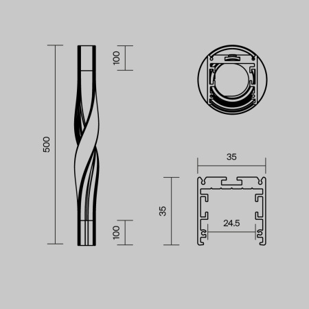 Радиусный профиль 35x35 Twist 180° черный, ALM-3535R-B-T-180°-0.5M