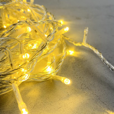 Гирлянда Нить 10м Золотой с Мерцанием 24В, 100 LED, Провод Прозрачный ПВХ, IP54