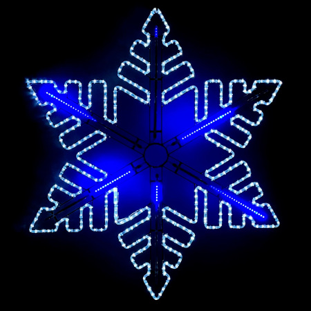 Светодиодная Снежинка «Black Edition» Ø1,3м Белая с Динамикой Синего Диода 24В, Дюралайт на Металлическом Каркасе, IP54